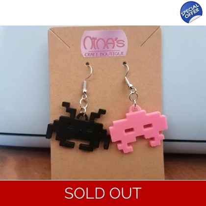 Space Invaders Black & Pink Retro 3D Printed Earrings Set